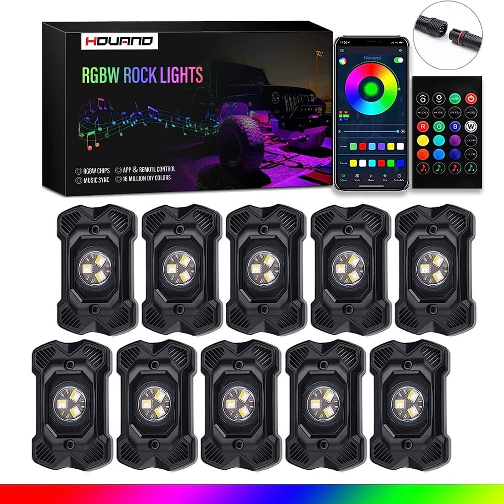 Hovano LED Rock Lights for Trucks,10 Pods Multicolor Underglow Lights for Trucks